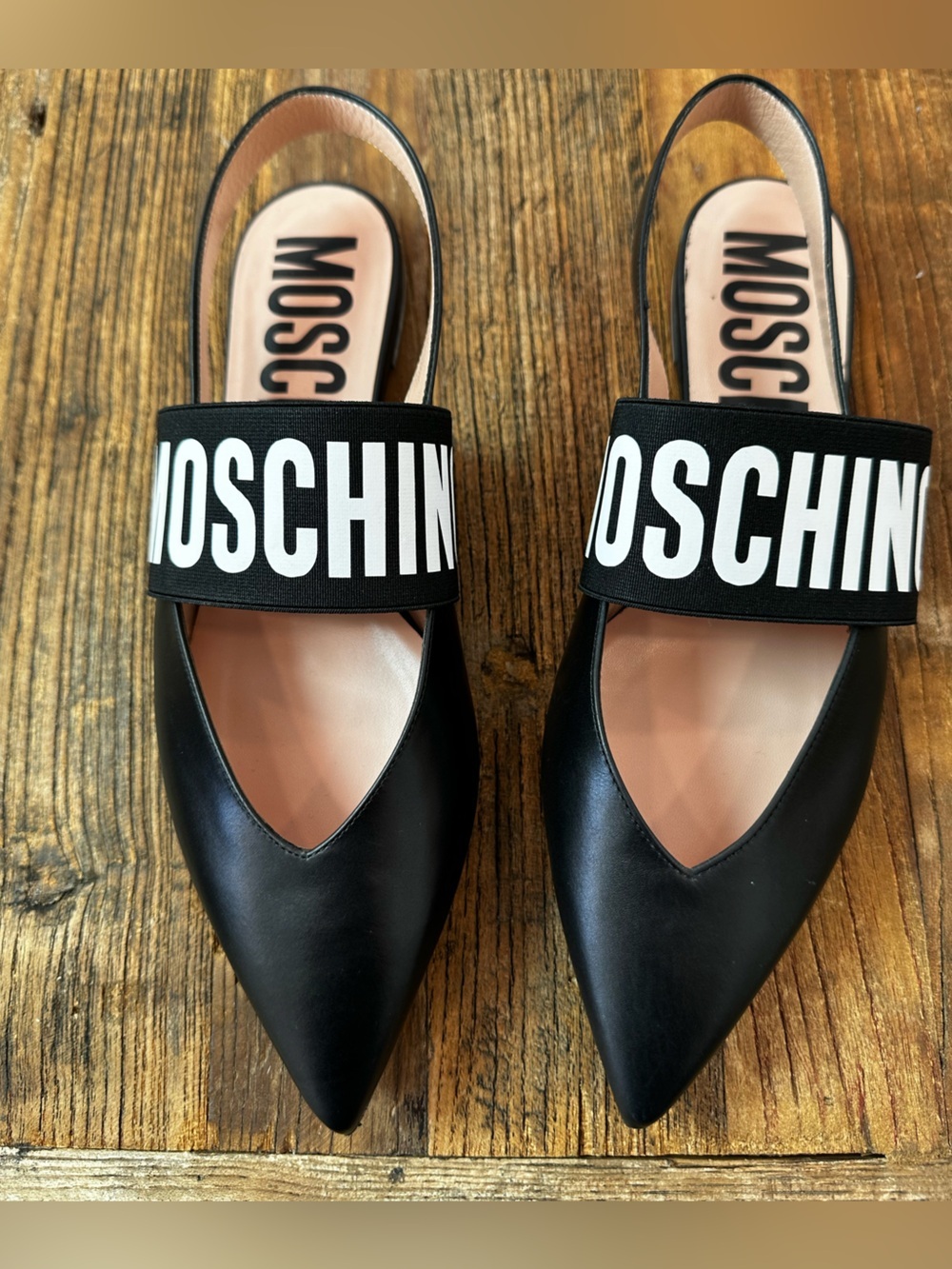 Moschino Black and White Slingback Flats-- Leather Slingback Flat brand new 39